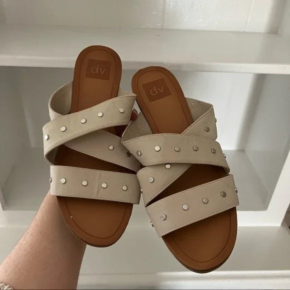 DV Dolce Vita Studded Criss Cross Strap Open Toe Slip On sandals - Picture 4 of 8